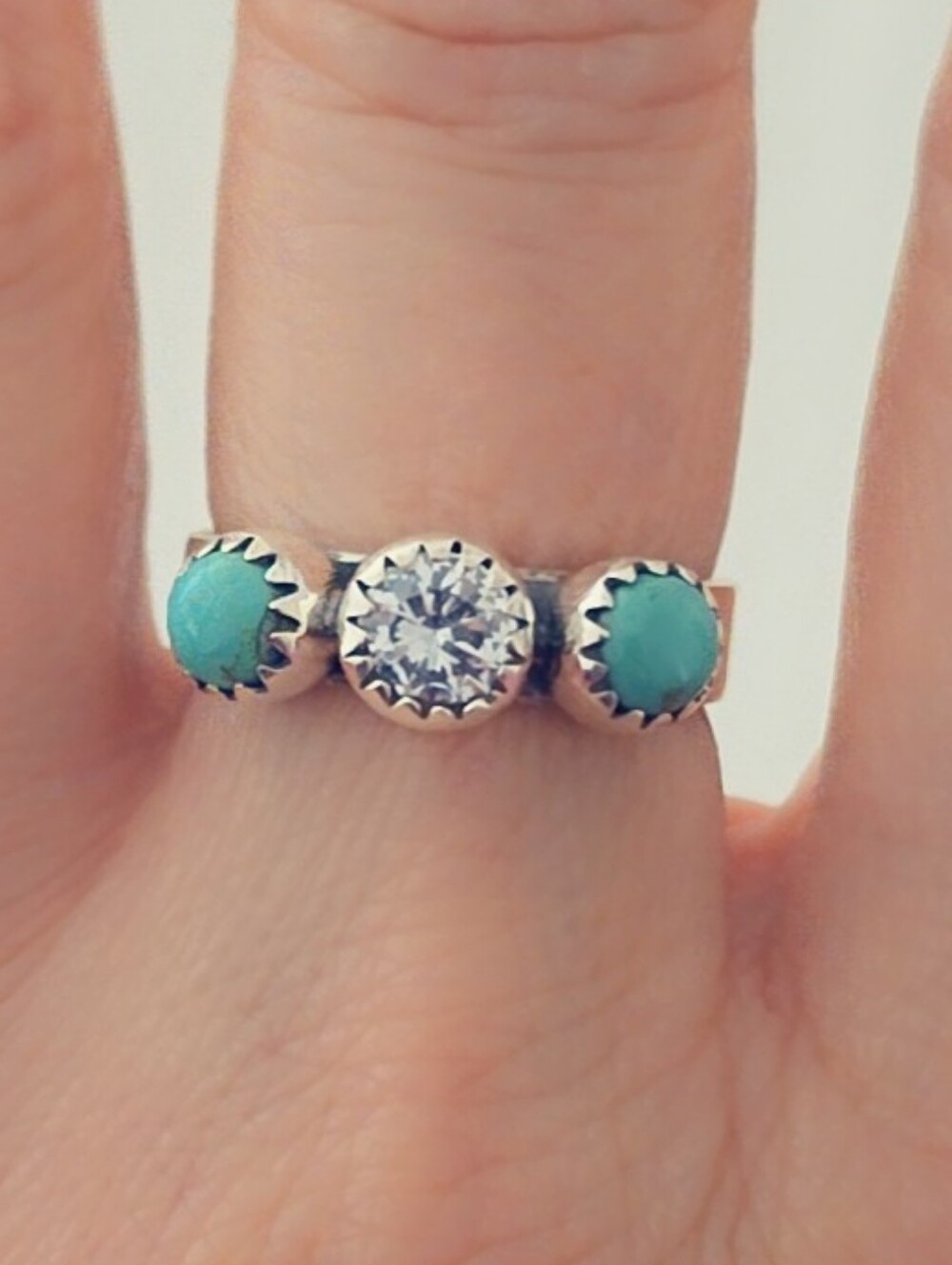 Moissanite & Turquoise 925 Sterling Silver Gemstone Ring